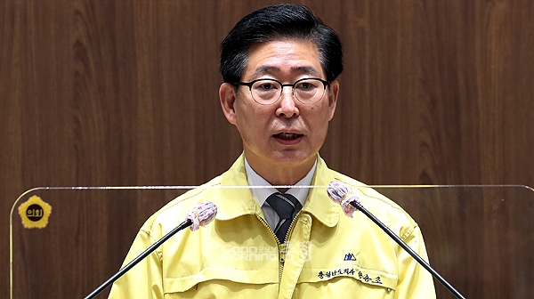 양승조 충남지사는 24일 “도와 예산군이 일부 부담하는 한이 있더라도 삽교역은 반드시 설치해야 한다는 것이 저와 도의 의지”라고 말했다. (충남도의회 제공/ 굿모닝충청=김갑수 기자)