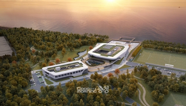 충남 태안군이 ‘서해안 대표 명품 휴양 관광지’를 넘어 ‘신해양도시’로 나가기 위해 행정력을 집중하고 있다. (태안군 제공: 남면 달산포 일원에 조성 중인 해양치유센터 조감도/ 굿모닝충청=김갑수 기자)