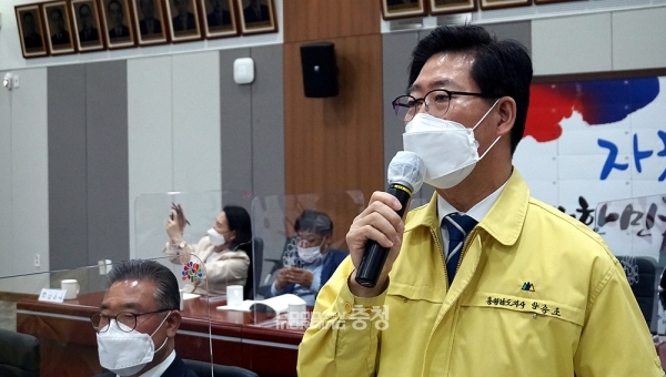 양승조 충남지사는 9일 서산공군비행장 민항 유치와 관련 “삭발과 단식투쟁을 하더라도 반드시 해냈으면 좋겠다”고 말했다. (굿모닝충청=김갑수 기자)