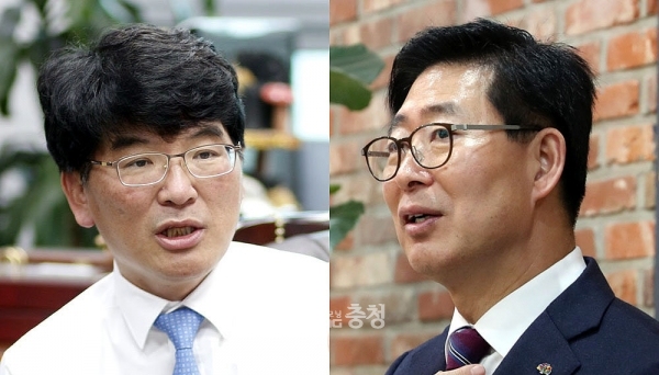 더불어민주당 정책위의장인 박완주 국회의원(천안을)과 같은 당 양승조 충남지사가 12일 오후 진행된 행정안전위원회 국정감사에서 서산공항(충남공항)에 대한 공세에 협공을 펼쳐 눈길을 끌고 있다. (자료사진 합성/ 굿모닝충청=김갑수 기자)