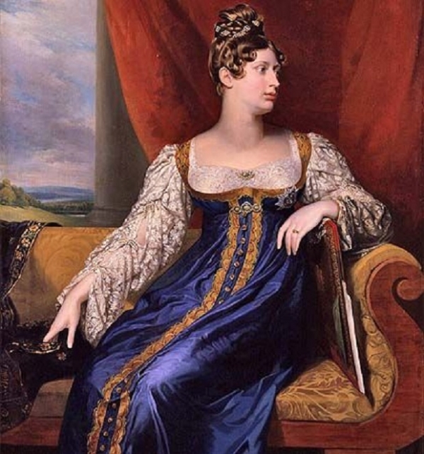 조지 다우(George Dawe)의 샬롯 공주의 초상(1817). 샬롯 공주는 출산 도중 사망했다. 당시 많은 여성들이 아이를 낳다 사망하였다. 귀족 남편들은 만일에 대비해 부인의 초상화를 출산 전에 주문했는데 이 초상화에는 배부른 모습이 보이지 않는다.