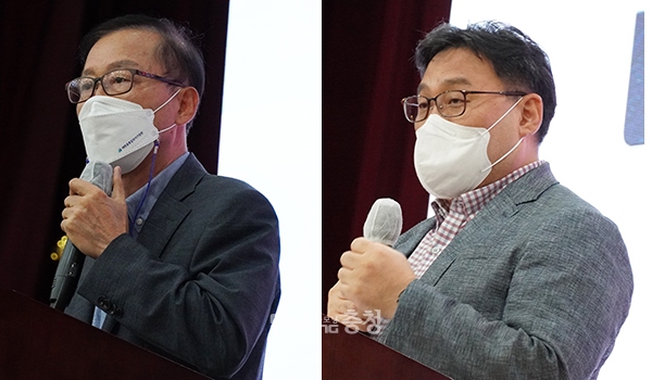 왼쪽부터 김상기 충남대 명예교수, 심철기 근현대사기념관 학예실장. (사진=굿모닝충청 이종현 기자)