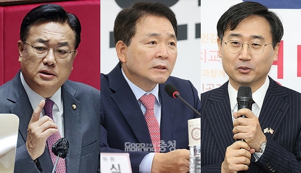 윤석열 대통령 대선공약 중 하나인 육군사관학교 논산 이전이 민선8기 충남도정의 최대 과제로 부각되고 있는 가운데, 지역 출신 정치권 인사 3인방의 역할론에 점점 힘이 실리고 있다. (국민의힘 홈페이지: 왼쪽부터 정진석 비상대책위원장, 성일종 정책위의장, 신범철 국방부 차관/ 굿모닝충청=김갑수 기자)