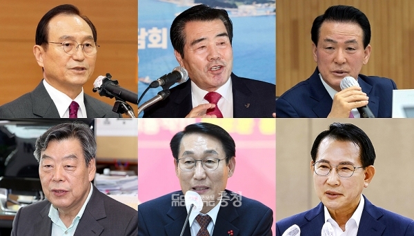 충남지역 시장·군수들이 계묘년 새해를 맞아 잇따라 기자회견(또는 브리핑)을 열고 주요 숙원과 현안 사업에 대한 속도감 있는 추진을 약속하고 나섰다. (각 지자체 제공: 사진 윗줄부터 시계방향으로 박상돈 천안시장, 김동일 보령시장, 백성현 논산시장, 이완섭 서산시장, 이용록 홍성군수, 가세로 태안군수/ 굿모닝충청=김갑수 기자)