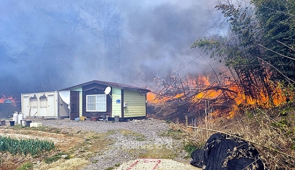 지난 2일 오전 11시 19분 경 충남 당진시 대호지면 사상리 일원에서 발생한 산불이 약 47시간 만인 4일 오전 10시 진화됐다. (당진소방서 홈페이지/ 굿모닝충청=김갑수 기자)