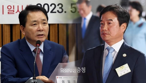 국민의힘 성일종 국회의원(충남서산·태안)의 말 한마디가 지역 정치권에 적지 않은 파문을 일으키고 있다. (페이스북 자료사진 합성: 성일종 국회의원과 조한기 전 청와대 제1부속비서관/ 굿모닝충청=김갑수 기자)
