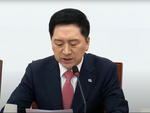 국민의힘 김기현 대표가 16일 열린 최고위원회의에서 발언하고 있다(사진=유튜브 오른소리 캡처)