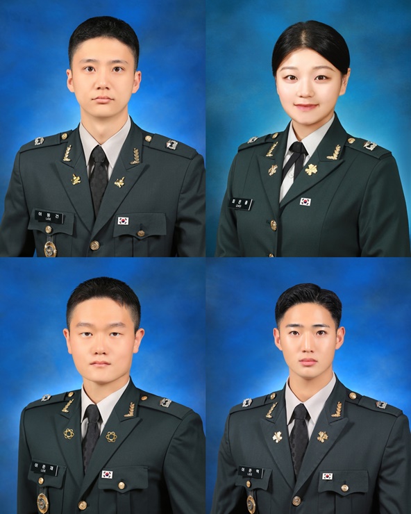 윗줄 왼쪽부터 이동건 소위, 최은총 소위, 아랫줄 왼쪽부터 이준재, 이준혁 소위(사진=건양대 제공/굿모닝충청 전철세 기자)