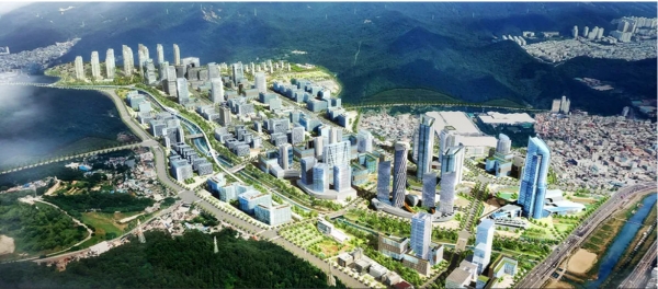 센텀2지구 개발 사업 조감도. 더불어민주당 부산시당 논평은 이 사업과 깊은 관련이 있다.(사진 출처 : 나무위키)