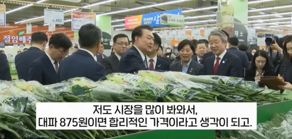 지난 18일 있었던 윤석열 대통령의 이른바 '대파 875원 발언'.(출처 : YTN 뉴스 영상 갈무리)