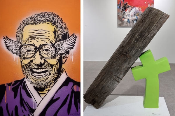 문익환 목사. 레오다브 작가(왼쪽), 김운성 작가(오른쪽) / 사진 촬영본으로 실제 이미지와 색상 및 구도가 다를 수 있음(굿모닝충청 서라백 기자)