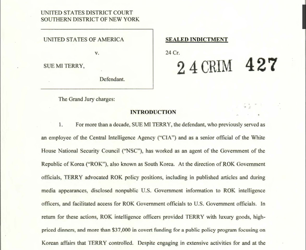 미국 법무부가 홈페이지에 게재한 수미 테리 공소장.(출처 : 시민언론 뉴탐사 홈페이지 갈무리/굿모닝충청 조하준 기자)