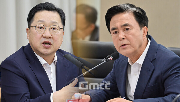 이장우 대전시장과 김태흠 충남지사가 양 광역지방정부 간 선(先) 통합 필요성에 공감을 표해 눈길을 끌고 있다. (대전시와 충남도 제공 자료사진 합성/ 굿모닝충청=김갑수 기자)