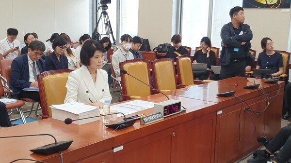 24일 국회 과방위에서 열린 방송통신위원장 후보자 인사청문회에 참석한 이진숙 후보자의 모습.(사진=굿모닝충청 조하준 기자)