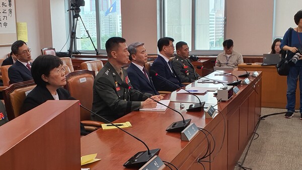 지난 7월 19일 국회 법사위에서 열린 1차 윤석열 탄핵청문회에 증인으로 출석했던 임성근 전 해병대 1사단장의 모습.(사진=굿모닝충청 조하준 기자)