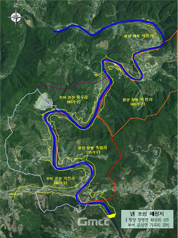 정부의 기후대응댐 후보지로 포함된 충남 청양군 지천 다목적댐 건설에 대한 반대 목소리가 커지고 있다. (위치도=충남도 제공/굿모닝충청=이종현 기자)