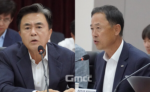 김태흠 충남지사는 12일 “손실이 있어도 수익을 낼 수 있는 사업을 발굴해야 한다”고 말했다. (왼쪽부터 김태흠 지사, 김병근 충남개발공사 사장. 사진=굿모닝충청 이종현 기자)