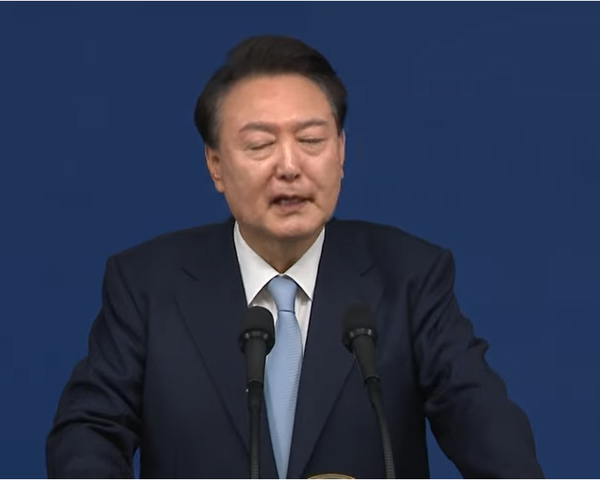 지난 8월 29일 국정브리핑 후 기자 질의응답에 답하고 있는 윤석열 대통령의 모습.(출처 : MBC 영상 갈무리/굿모닝충청 조하준 기자)