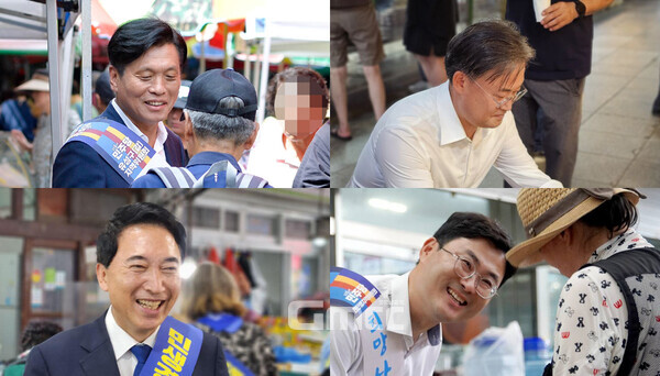 역대급 폭염이 이어지면서 ‘추석(秋夕)’이 아닌 ‘하석(夏夕)’이라는 신조어까지 나온 가운데, 더불어민주당 소속 충청권 의원들은 역대 최악의 민심 이반을 전하며 우려의 목소리를 쏟아내고 있다. (페이스북 사진 합성: 왼쪽 윗줄부터 시계방향으로 조승래 의원, 이연희 의원, 이정문 의원, 박수현 의원/ 굿모닝충청=김갑수 기자)