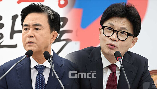 김태흠 충남지사가 21일 윤석열 대통령과 독대를 앞둔 한동훈 국민의힘 대표에게 ‘충언’을 전했다. 요약하면, 집권여당 대표가 대통령을 밟고 재집권한 역사는 단 한 번도 없다는 것. (충남도 제공 및 국민의힘 홈페이지 자료사진 합성/ 굿모닝충청=김갑수 기자)