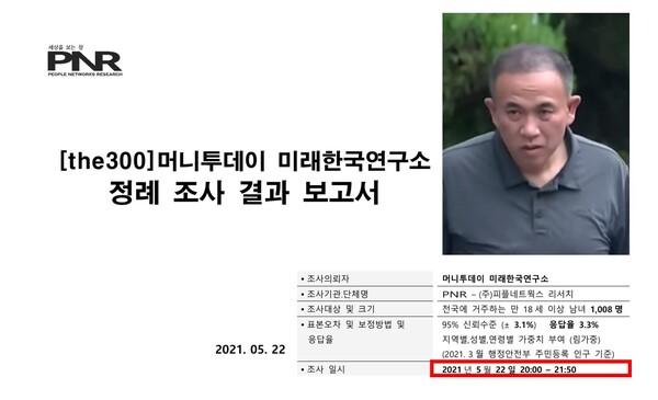 단 1시간 50분 만에 완료한 대선 여론조사에서 1008개의 샘플을 얻었다고 기록된 PNR 여론조사.(출처 : PNR)