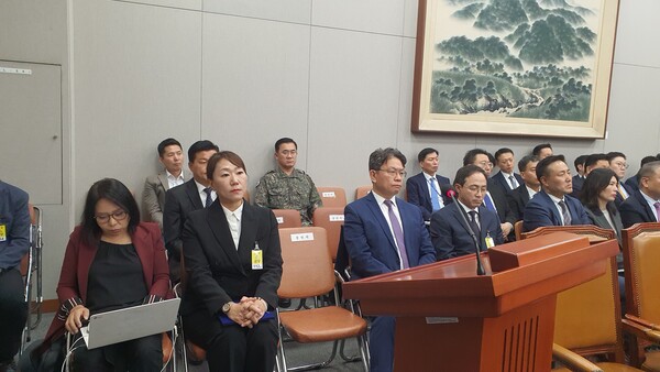 지난 1일 국회 운영위원회 국정감사에 증인으로 출석한 강혜경 씨.(사진=굿모닝충청 조하준 기자)