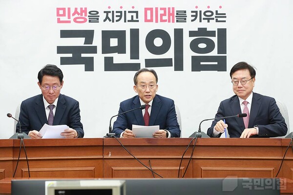 12일 오전 국민의힘 원내대책회의에서 발언하고 있는 추경호 원내대표의 모습.(사진 출처=국민의힘 홈페이지)