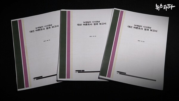 지난 대선 기간 윤석열 후보에 유리하게 설계된 문항이 확인된 명태균 씨 측 여론조사보고서.(출처 : 뉴스타파)