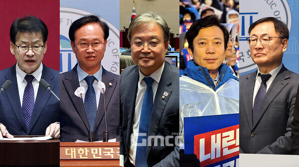 윤석열 대통령에 대한 탄핵소추안 표결이 정족수 미달로 무산된 후 충북지역 더불어민주당 국회의원들은 “죄송합니다”라면서도 “반드시 탄핵합니다”라고 전의를 다졌다.  (페이스북 자료사진 합성: 왼쪽부터 임호선 의원, 송재봉 의원, 이연희 의원, 이강일 의원, 이광희 의원/ 굿모닝충청=김종혁 기자)