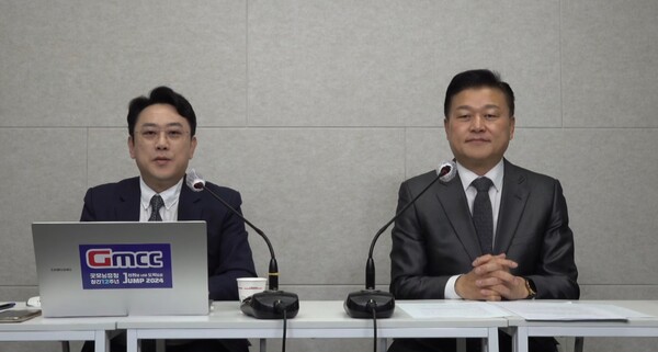 최영규 굿모닝충청 기자(왼쪽)와 신용한 윤 캠프 정책총괄지원실장 (사진=굿모닝충청TV 화면 캡처)