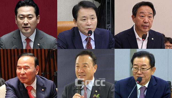 12.3 내란 사태의 수괴로 지목되고 있는 윤석열 대통령에 대한 탄핵소추안이 14일 오후 4시 국회 본회의에 상정될 예정인 가운데 국민의힘 충청권 국회의원 6명의 투표 참여 및 찬반 표결에 관심이 쏠리고 있다. (페이스북 등 자료사진 합성: 왼쪽 윗줄부터 시계방향으로 장동혁 의원, 성일종 의원, 강승규 의원, 이종배 의원, 엄태영 의원, 박덕흠 의원/ 굿모닝충청=김갑수 기자)
