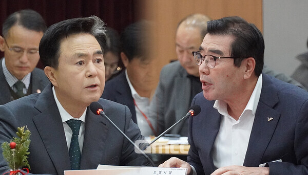 김태흠 충남지사와 충남시장·군수협의회 김동일 회장(보령시장)이 도와 15개 시·군 간 긴밀한 협력을 다짐했다. (굿모닝충청=이종현 기자)