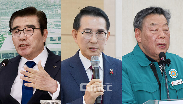 충남지역 시장·군수들이 도로와 철도 건설에 사활을 걸고 있다. 비수도권 대부분이 직면하고 있는 지방소멸 위기에 맞서 새로운 돌파구를 마련하겠다는 것인데, 개별 지자체 차원을 넘어선 전략적인 대응이 절실해 보인다. (각 시·군 제공 자료사진 합성: 왼쪽부터 김동일 보령시장, 이완섭 서산시장, 가세로 태안군수/ 굿모닝충청=김갑수 기자)