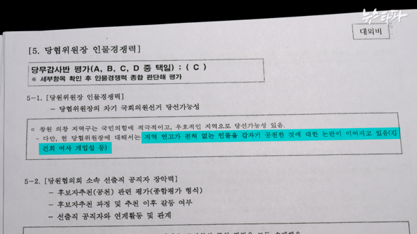 보고서가 작성된 2022년 10월17일은 ‘명태균 게이트’가 폭로되기 11개월 전이다. 국민의힘은 이미 김건희 여사의 공천 개입 의혹과 명 씨의 행적을 구체적으로 파악하고 있었다.(사진=뉴스타파)