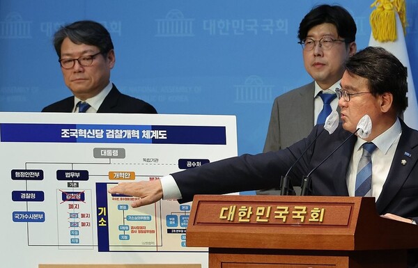 조국혁신당 황운하 원내대표가 지난해 8월 26일 서울 여의도 국회 소통관에서 '검찰개혁 4법' 발의안 내용을 설명하고 있다. (사진=연합뉴스) 