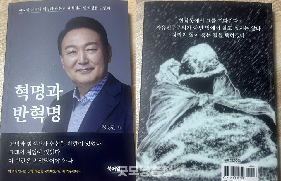 '혁명과 반혁명 : 반국가 세력의 혁명과 대통령 윤석열의 반혁명을 말한다' 뒷표지에 도용된 이정헌 작가의 '키세스 시민' 일러스트. (사진=작가 제공)