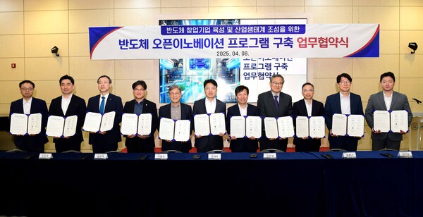 연구개발특구진흥재단은 SK에코플랜트, KAIST, 한남대학교 등 총 11개 기관과 함께 반도체 기술개발 및 산업 생태계 조성을 위한 업무협약을 8일 체결했다. 사진=특구재단 제공/굿모닝충청 김훈탁 기자