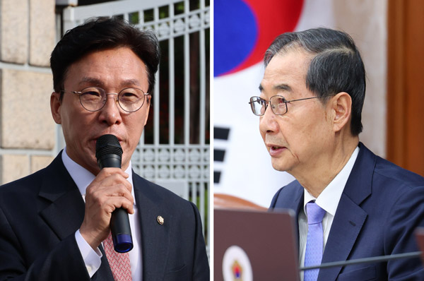 더불어민주당 김민석 수석최고위원(왼쪽), 한덕수 대통령 권한대행 부총리 (사진=연합뉴스, 굿모닝충청 DB)