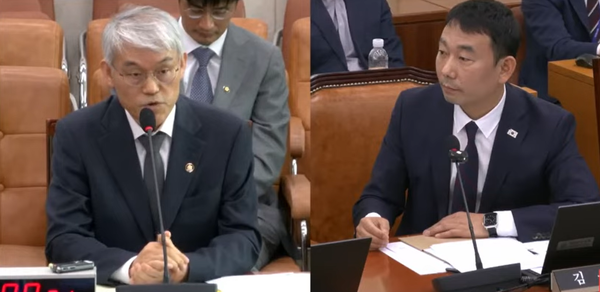 14일 국회 법사위에서 열린 사법부의 대선 개입 의혹 진상규명 청문회에서 서울중앙지법 지귀연 부장판사의 룸살롱 술접대 의혹에 대해 폭로하고 있는 더불어민주당 김용민 의원의 모습.(출처 : 엠키타카 영상 갈무리)