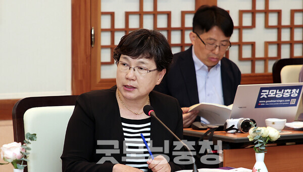 충남 부여군이 불법 체류 외국인에 대한 정부의 일률적인 단속을 문제 삼으며 제도 개선을 촉구하고 나섰다. (당진시 제공: 충남시장·군수협의회에 참석한 홍은아 부군수가 발언하고 있다/ 굿모닝충청=김갑수 기자)