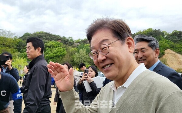 지난 6일 충북 보은·옥천·영동을 방문한 이재명 더불어민주당 대선 후보. 사진=굿모닝충청 김종혁 기자