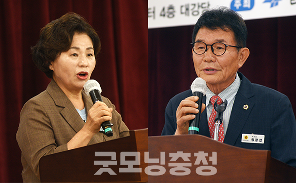 왼쪽부터 태안군의회 전재옥 의장, 충남도의회 정광섭 제1부의장(국민·태안2). (사진=굿모닝충청 채원상 기자)