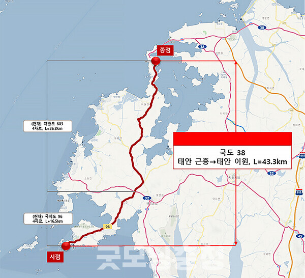 특히 국토교통부가 최근 국지도96호와 지방도603호선의 국도38호 승격을 확정하면서 가로림만 해상교량 건립에 보다 힘이 실리고 있다. (태안군 제공)