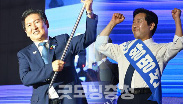 더불어민주당 전당대회가 남긴 가장 선명한 장면은 하나다. 당대표 정청래(오른쪽), 최고위원 황명선. 모두 충청권 출신이라는 사실이다. 금산과 논산에서 나고 자란 두 사람이 권리당원의 선택을 통해 당의 중심으로 떠오르면서, 민주당의 권력 구도에 결정적 전환이 시작됐다는 평가가 나온다. (사진=황명선 국회의원 페이스북)