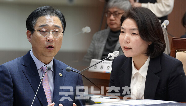 전희경 충남연구원장이 국민의힘 경기 의정부시갑 당협위원장을 겸직하고 있는 것으로 확인돼 논란이 일고 있는 가운데, 충남도의회 더불어민주당 소속 의원들(원내대표 김선태 의원)이 전 원장의 사과와 즉각적인 사퇴를 촉구하고 나섰다. (충남도의회 등 자료사진 합성: 왼쪽부터 김선태 원내대표와 전희경 원장/ 굿모닝충청=김갑수 기자)