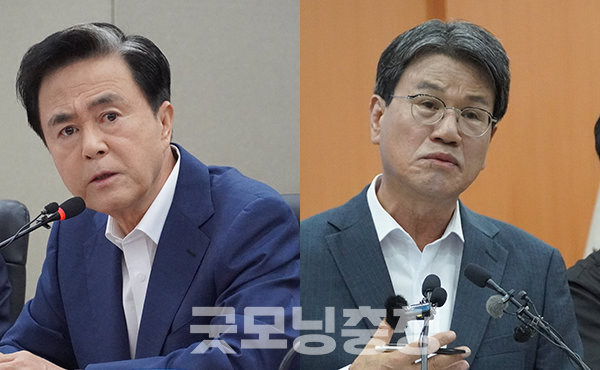 환경부가 추진 중인 지천댐 건설을 놓고 주민 분열은 물론 김태흠 충남지사와 김돈곤 청양군수의 갈등이 고조되고 있다.(왼쪽부터 김태흠 충남지사, 김돈곤 청양군수. 자료사진=본사DB/굿모닝충청=이종현 기자)