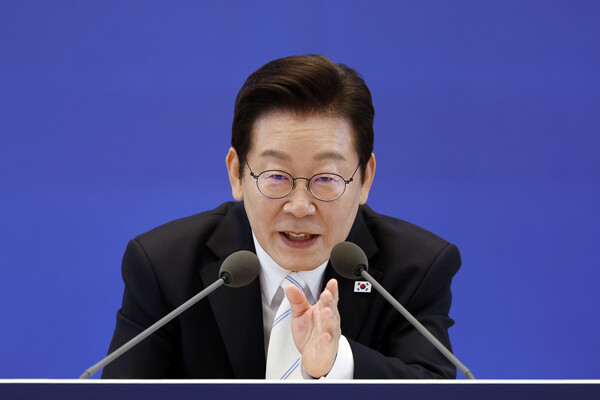 11일 오전 청와대 영빈관에서 열린 취임 100일 기자회견에서 발언하고 있는 이재명 대통령의 모습.(사진=연합뉴스)