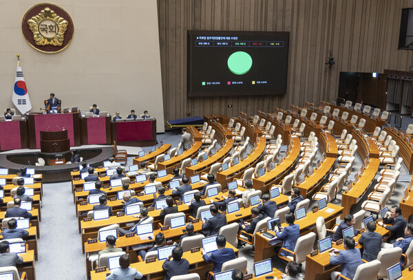 28일 저녁 열린 국회 본회의에서 국회 상임위 명칭 변경 및 소관사항 조정을 골자로 한 국회법 개정안이 여당 주도로 가결됐다.(사진=연합뉴스)