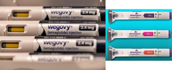 제약회사 노보 노디스크의 '위고비(좌)'와 미국 일라이릴리의 '마운자로' 제품.