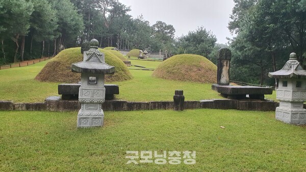연산군의 딸과 사위의 묘. 묘역에 들어서자마자 보이는 묘인데 왼쪽이 사위 구문경의 묘이고 오른쪽이 연산군의 딸 묘이다. 연산군의 딸 이름은 전하지 않는다.(사진=굿모닝충청 조하준 기자)